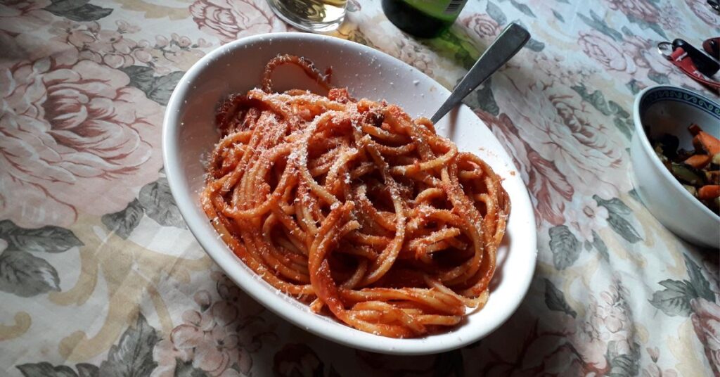 a plate of Bucatini all'Amatriciana