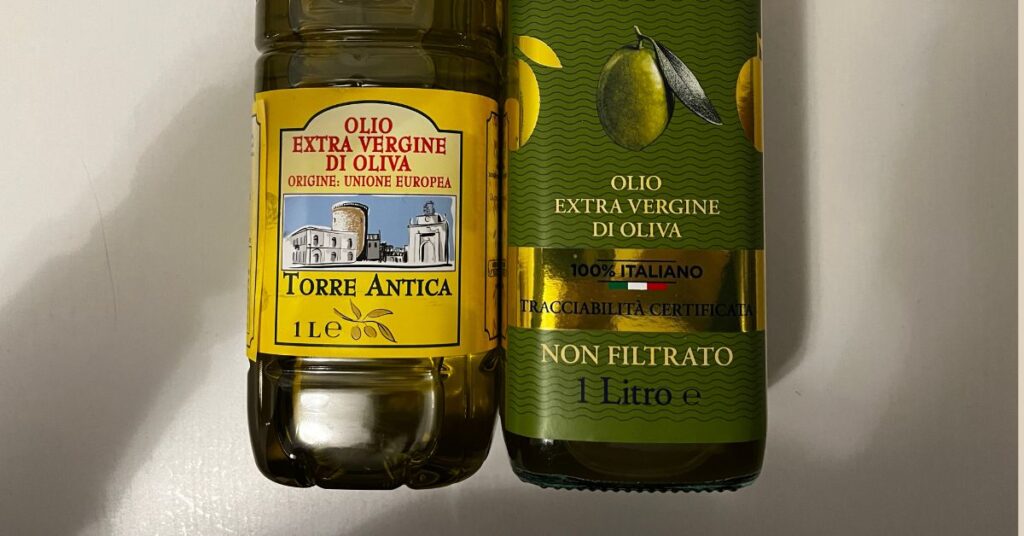 Two bottles of extra virgin olive oil