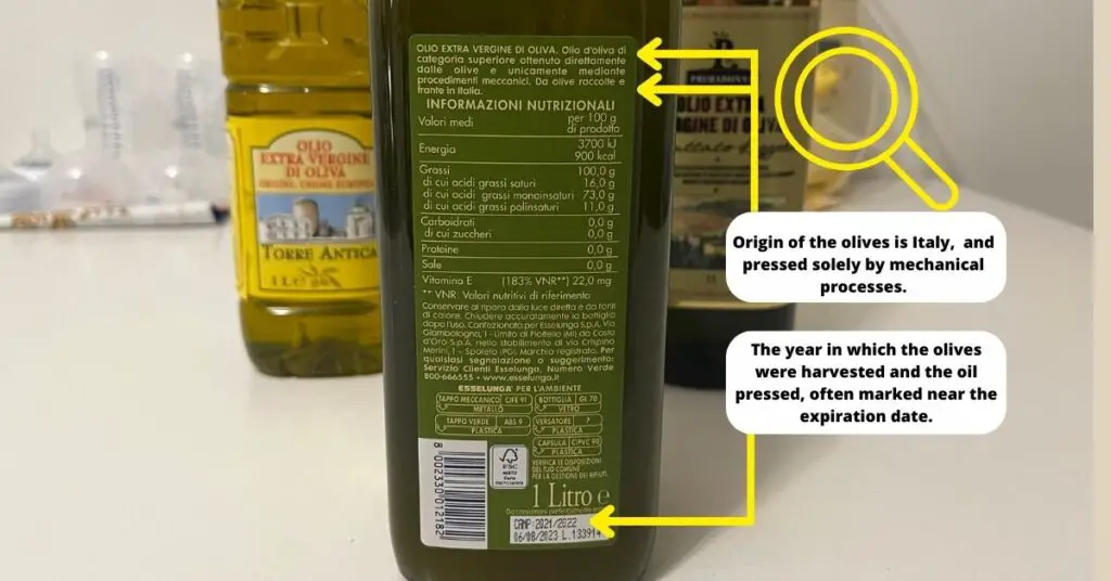 Olive oil label detail