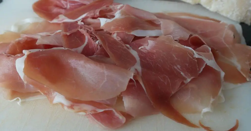 Some slice of Cinta Senese prosciutto, a speciale breed of Pig in Siena.