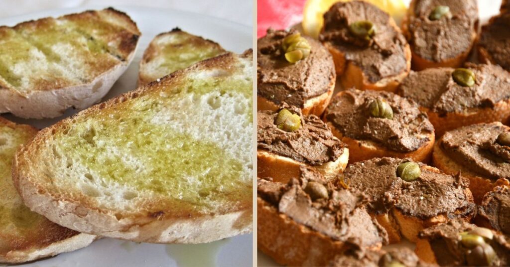 Traditional Siena appetizer, crostini and fettunta.