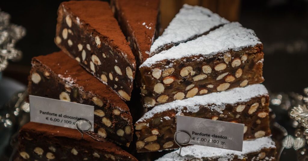 Panforte of Siena sliced and ready to be sell.