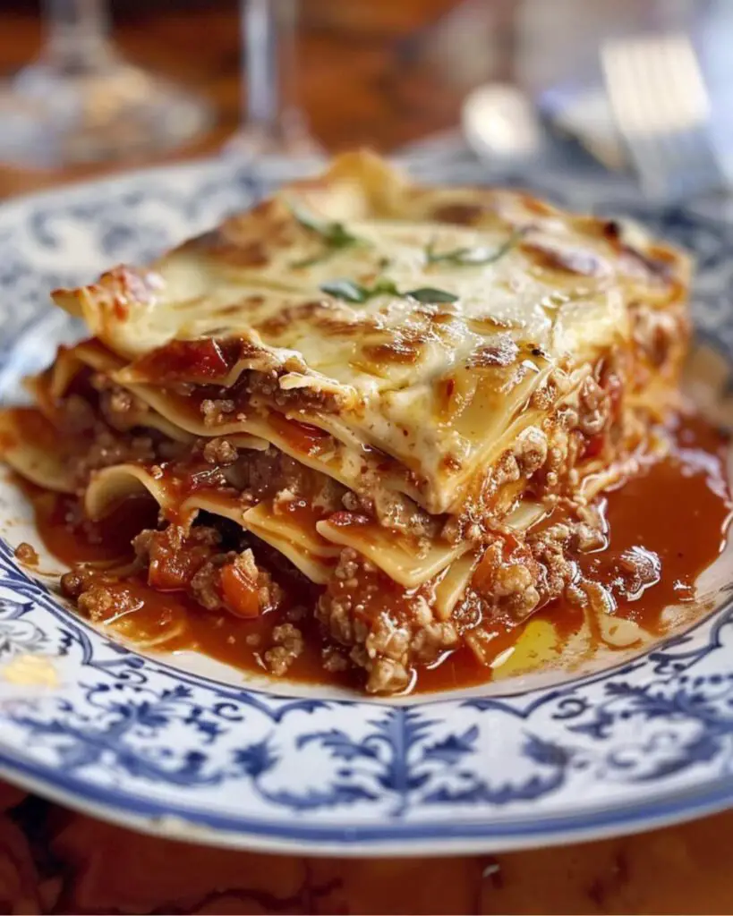 Best authentic Italian pasta recipe featuring Lasagne alla Bolognese with layers of pasta, meat sauce, and cheese.