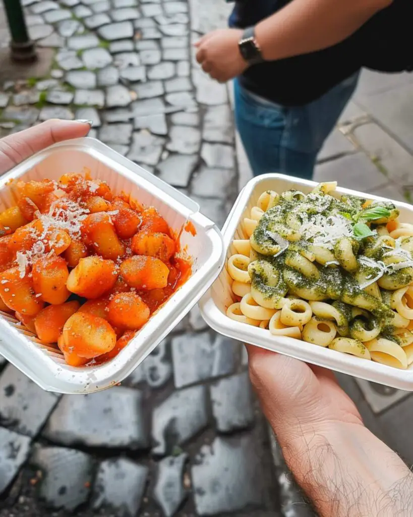 A selection of pasta dishes from Pastificio Guerra, showcasing some of the best street food pasta in Rome.