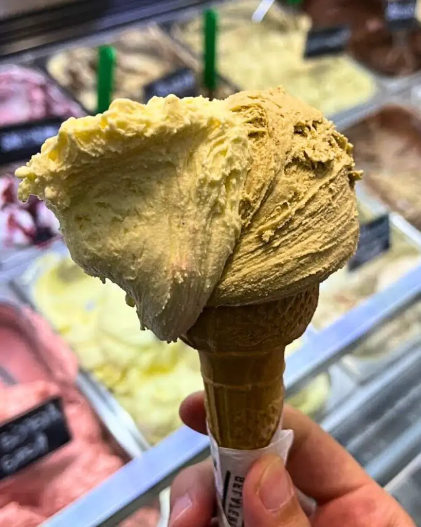 A delicious scoop of gelato from La Vecchia Latteria in Siena, showcasing the best gelato in Siena with a close-up of the creamy treat.