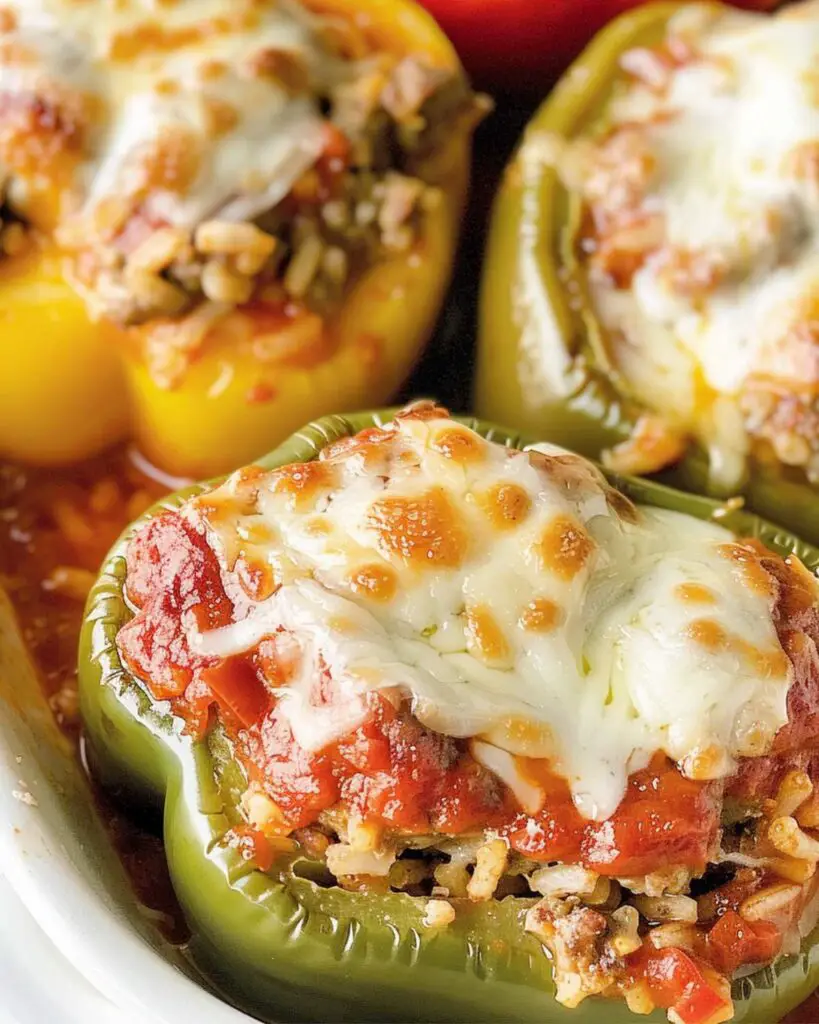 Hearty gluten free Italian sausage stuffed peppers, brimming with flavorful meats and rice, a staple of gluten free Italian meals.