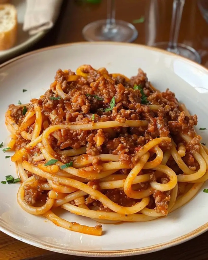 A great first course for a five courses meal. A plate of pici pasta, a traditional thick, hand-rolled spaghetti, generously coated with a rich and hearty ragù sauce. The sauce, made with ground meat, tomatoes, and aromatic herbs, clings to the al dente pasta, creating a comforting and flavorful dish. 