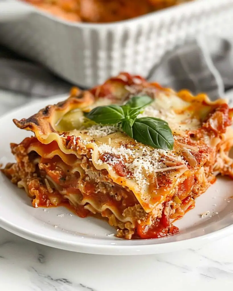 A slice of gluten free lasagna, layered with creamy ricotta, gooey mozzarella, and rich marinara sauce, capturing the essence of gluten free Italian meals.