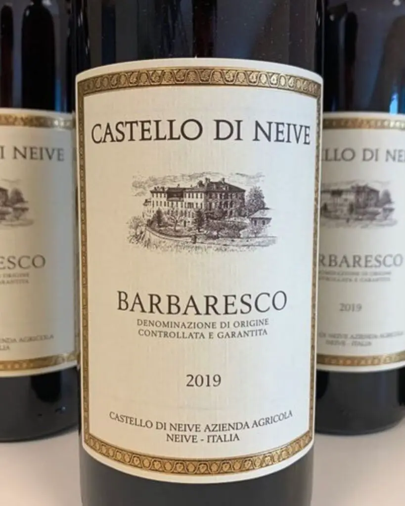 Bottles of Castello di Neive Barbaresco 2019, featuring elegant Italian wine labels, showcasing one of the best Italian wines from the Piemonte region.