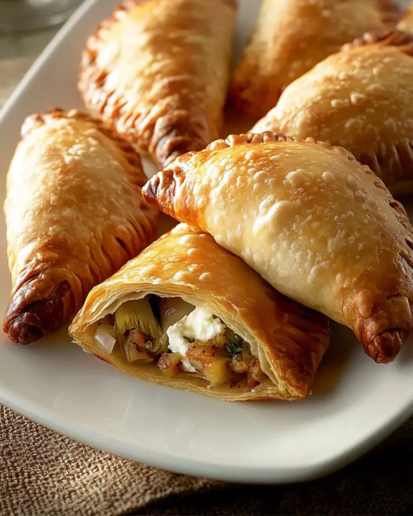 Golden-brown Italian finger food turnovers filled with ricotta, artichokes, and pancetta, perfect for appetizers party finger foods.