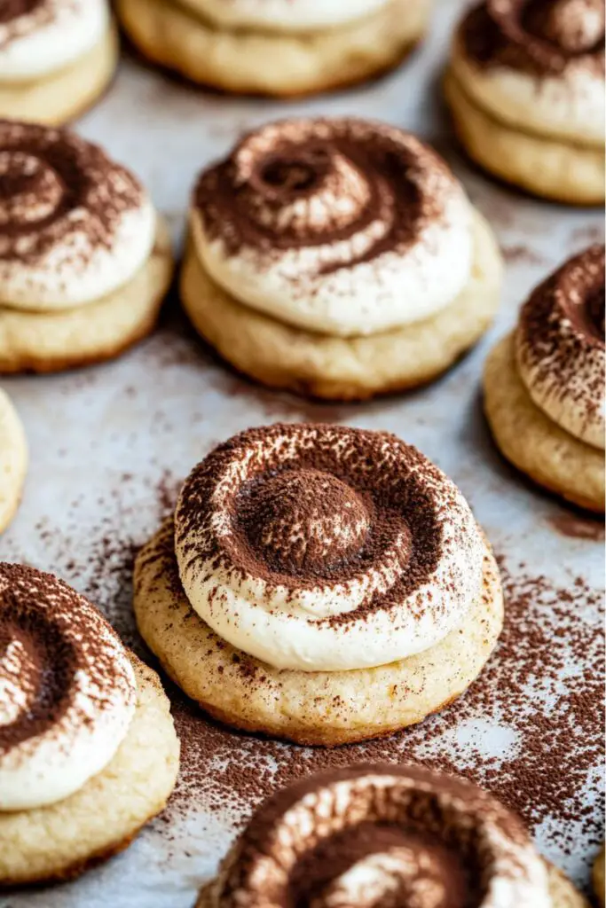 Traditional Italian Christmas cookies topped with mascarpone cream and dusted with cocoa powder.