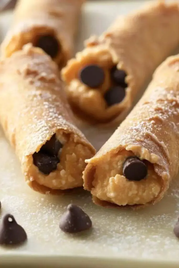 Mini pumpkin cannoli filled with creamy pumpkin and chocolate chips, perfect for an Italian-themed Christmas dessert.