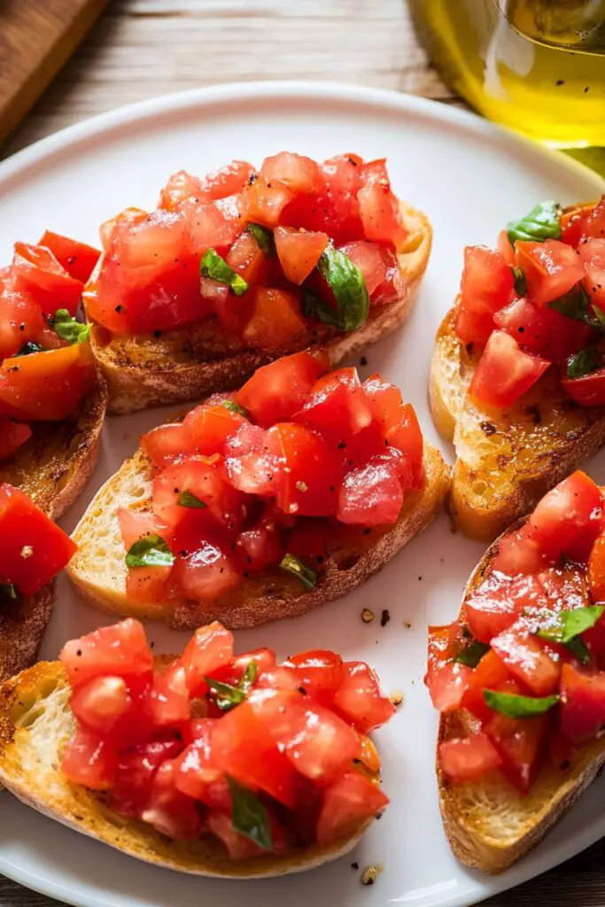  Tomato and basil bruschetta on toasted bread slices