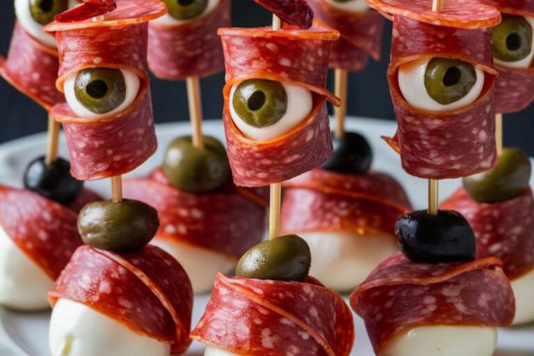 Creepy Skewered Salami Eyeballs: Quick & Easy Halloween Appetizer