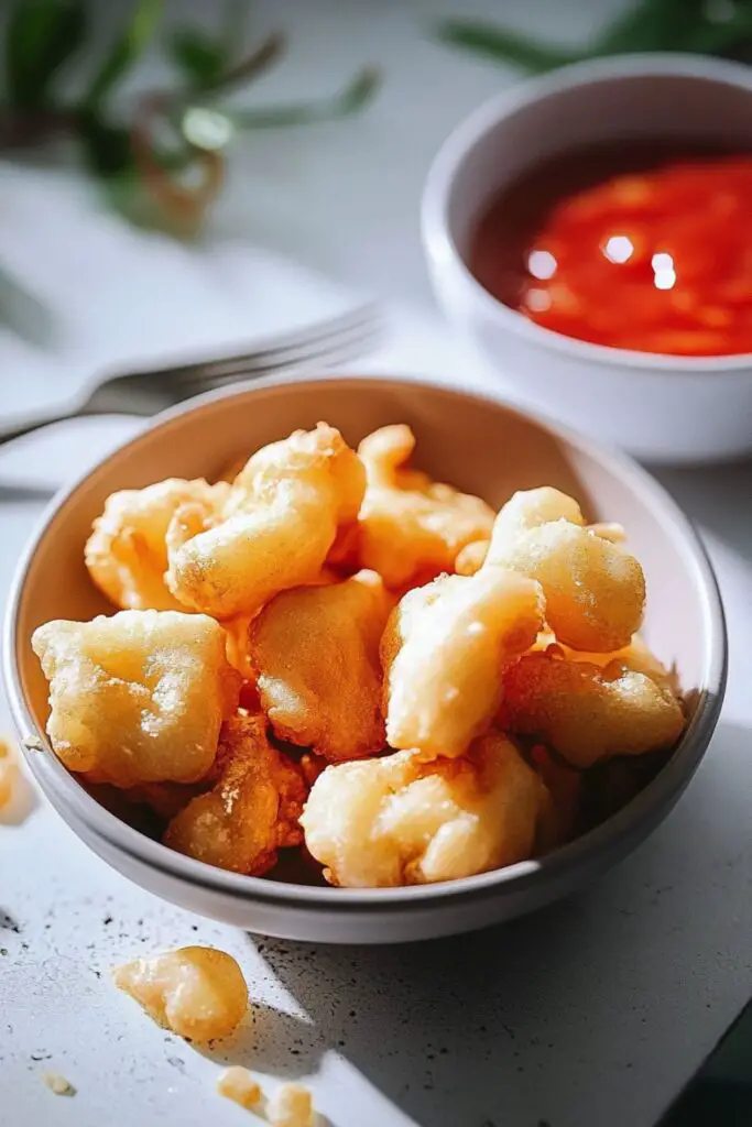 A bowl of golden, crispy fried baccalà, served as a classic Italian Christmas Eve dinner fish dish, perfect for the feast of 7 fishes Italian Christmas tradition.