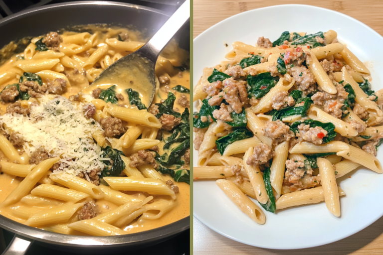 Creamy Sausage & Spinach Pasta: Quick, Easy, and Cooked in Just 20 Minutes!