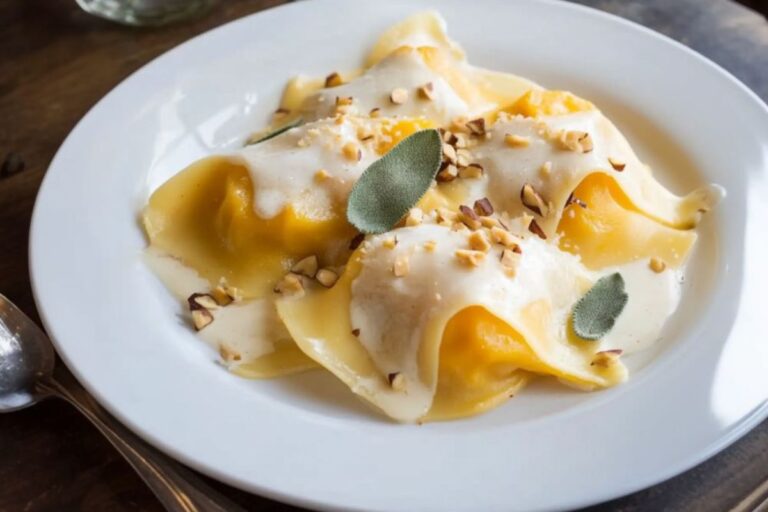 Easy Butternut Squash Ravioli with White-Wine Sauce and Hazelnuts (Wonton Wrapper Hack!)