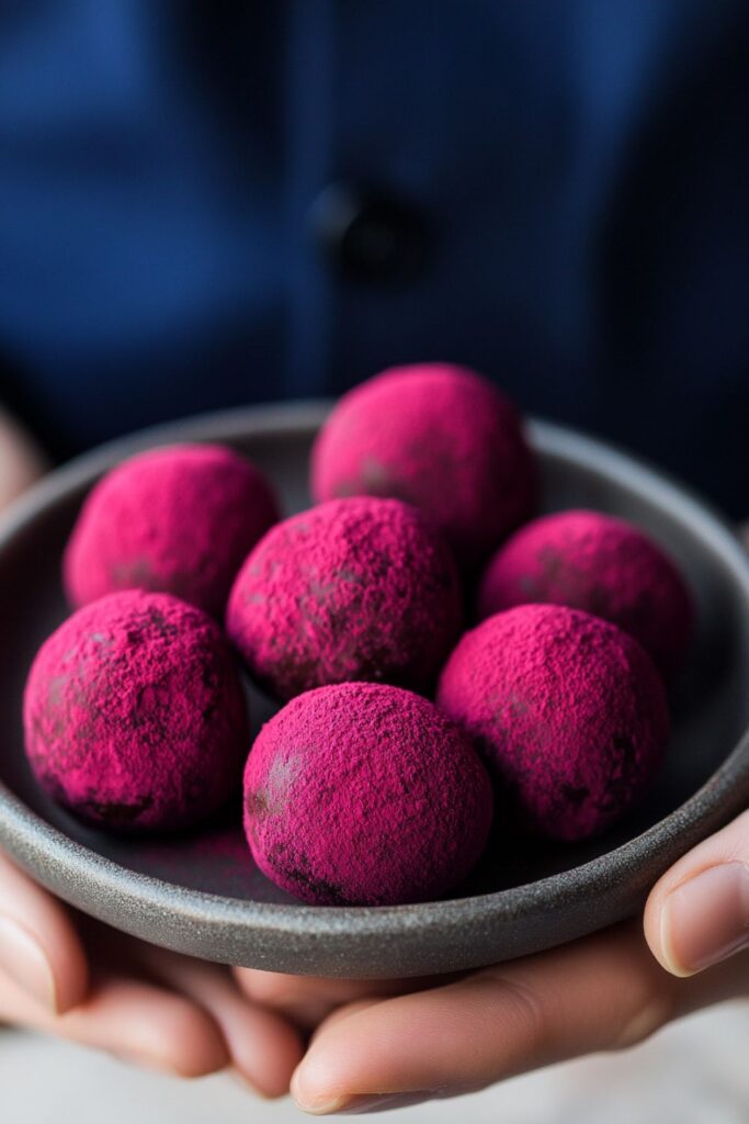 Rich chocolate truffles infused with amaretto, dusted with cocoa, and presented as a luxurious treat for a Valentines dinner for two.