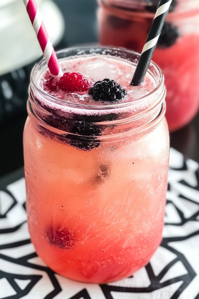 A fizzy cherry bomb mocktail served in a glass with a cherry garnish, perfect for Valentine’s Day cocktails without alcohol.