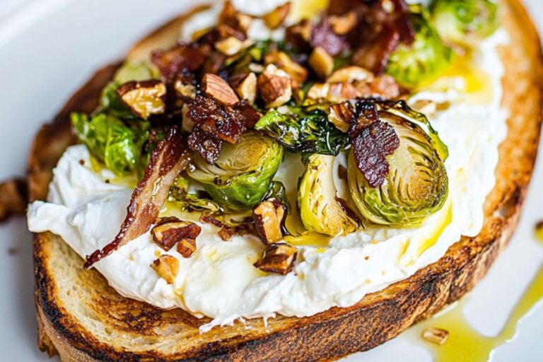 Caramelized Brussels Sprout Bruschetta with Burrata & Bacon – A Must-Try Fall Italian Appetizer for a Cozy Dinner