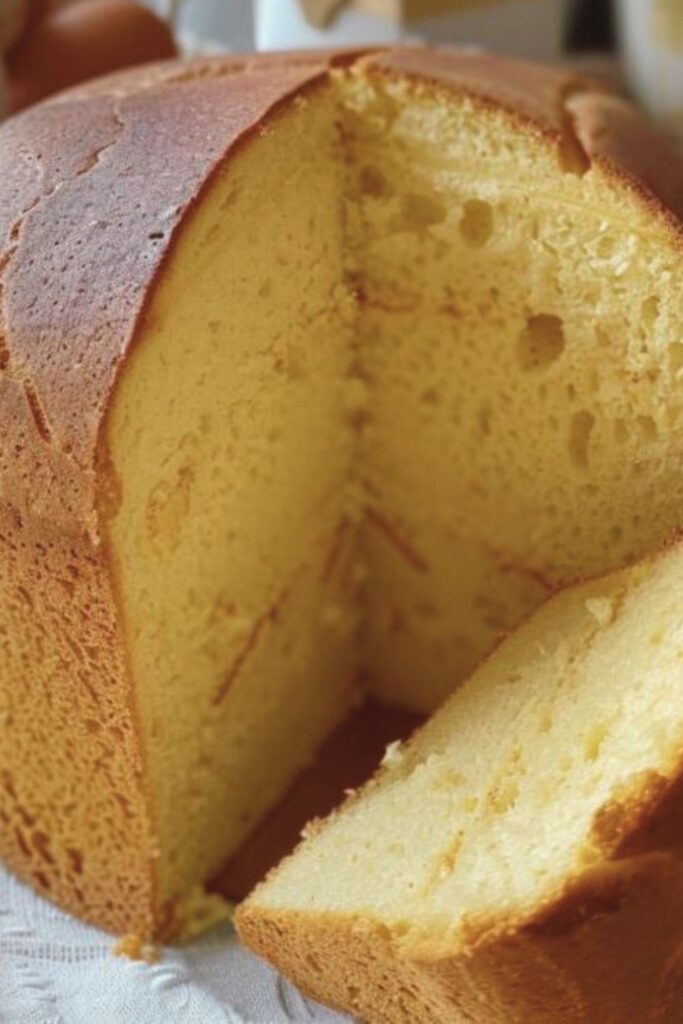 A tall, golden loaf of sliced Italian Easter bread, a great example of Italian Easter Food.