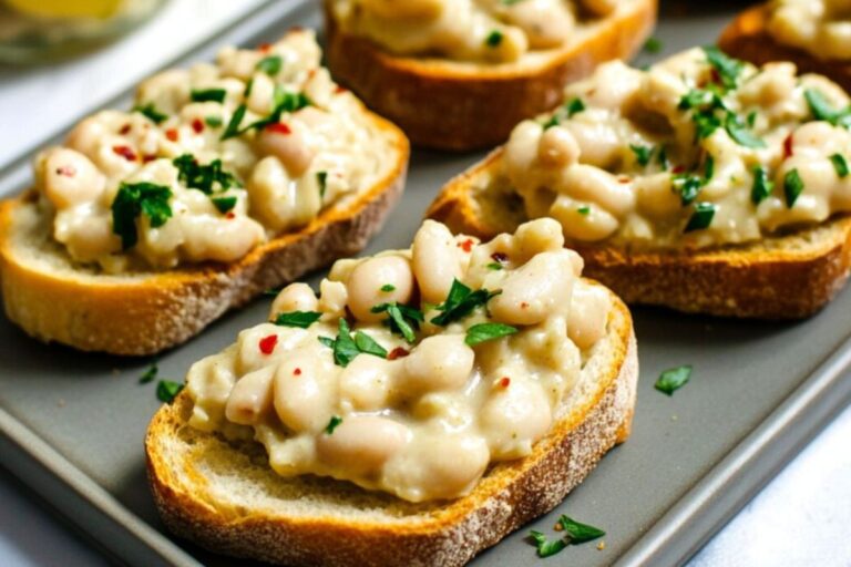 Creamy White Bean Bruschetta – Homemade Tuscan Appetizer in Your Kitchen