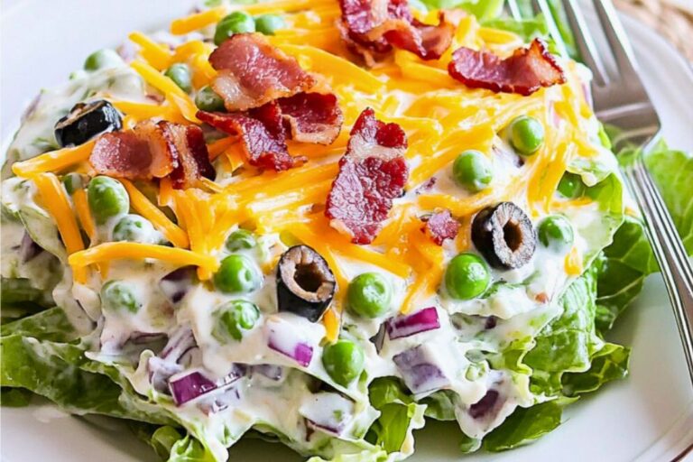 Loaded Overnight Salad Layered – A Crunchy, Creamy, Make-Ahead Favorite Packed with Peas and Bacon