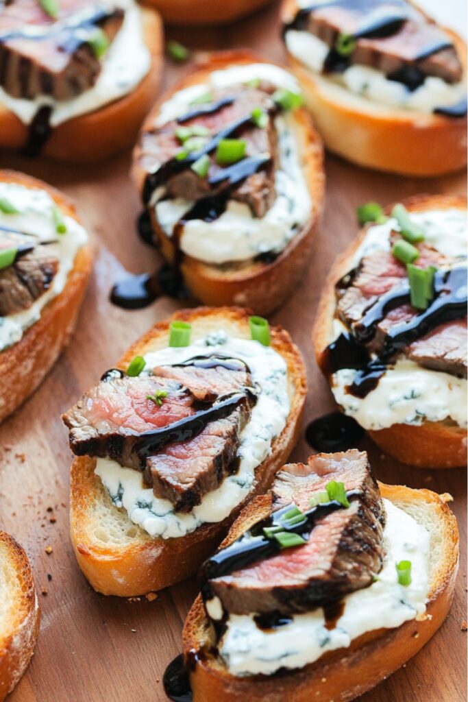 Seared steak and creamy blue cheese on toasted bread, a standout from various cookout sides.
