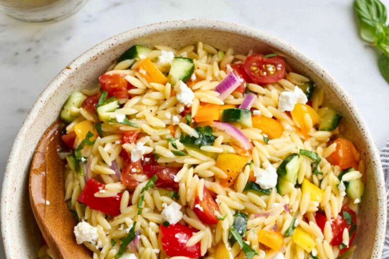 My Baby Shower Pasta Salad – A Vibrant Rainbow Orzo That’s Always the First Bowl Empty