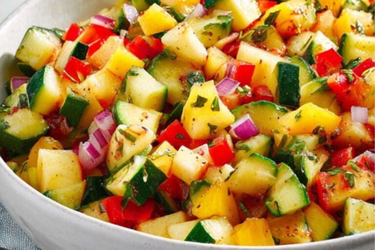 Crisp Marinated Zucchini Salad Raw with Fresh Herbs & Summer Squash