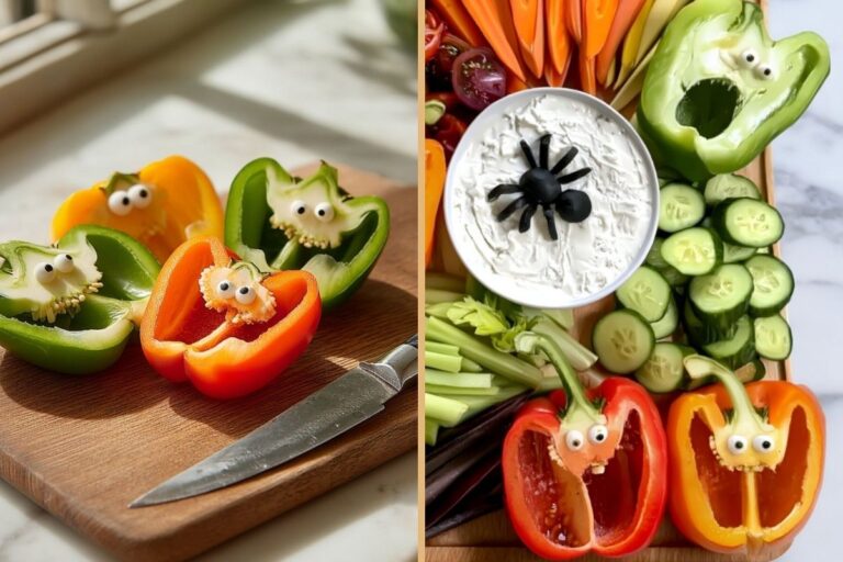 Creepy-Cute Halloween Vegetables: A Fun Veggie Tray with Favorite Dips for Your Halloween Table