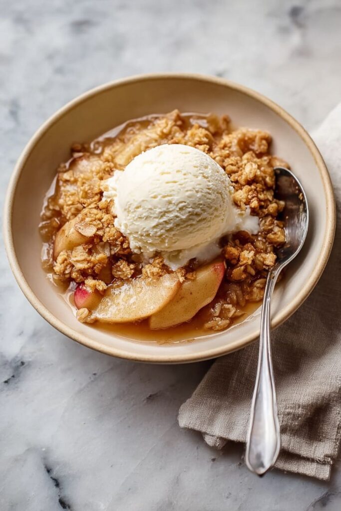 A golden-brown apple crisp in a baking dish with a crumbly oatmeal topping, inspired by Ina Garten dessert recipes from the best Ina Garten recipes collection.