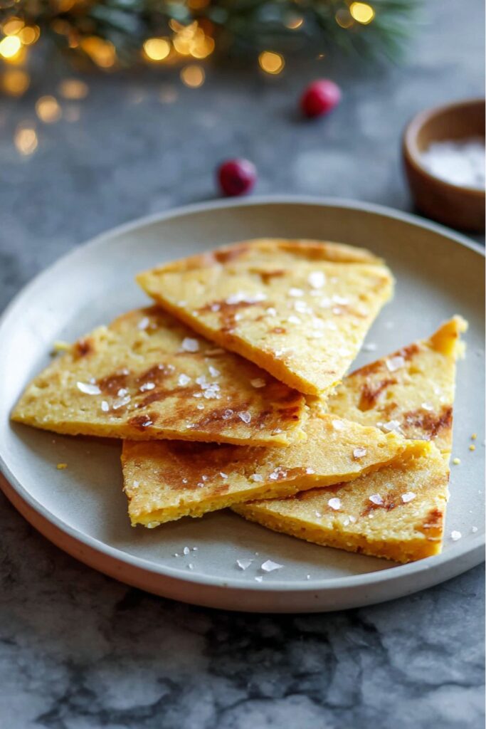 Golden, crispy slices of chickpea farinata served warm in a cast iron skillet—an easy and flavorful appetizer perfect for Italian Christmas dinner ideas.