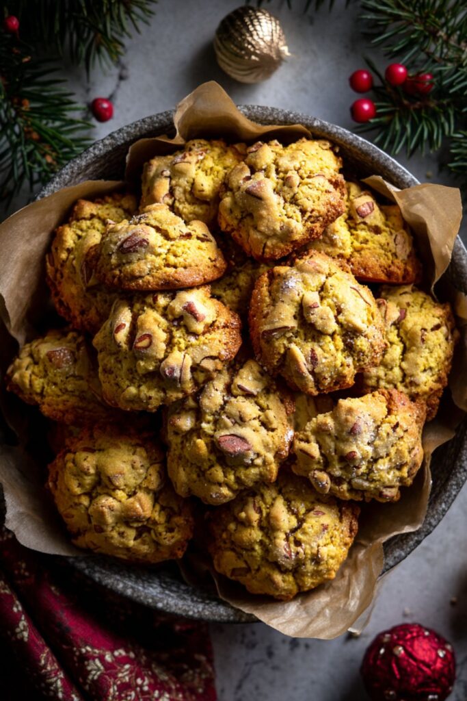 A rustic tray of Italian Strazzate cookies made with almonds, cocoa, and citrus zest, perfect for Italian Holiday Foods and Christmas Dinner Ideas.