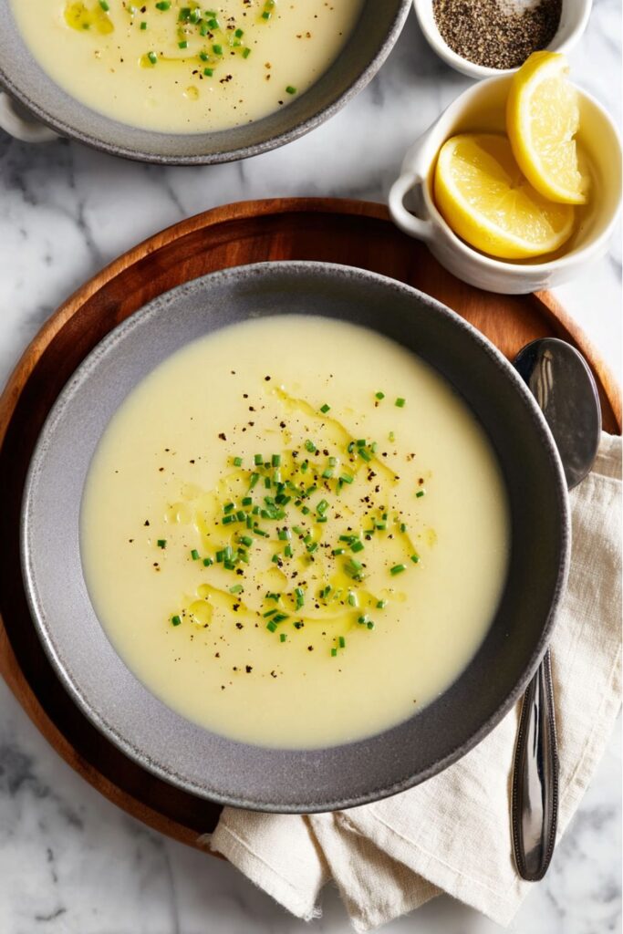 A creamy Potato Leek Soup garnished with chives, pepper, and olive oil. An easy weeknight Comfort Soup for National Soup Month in January.