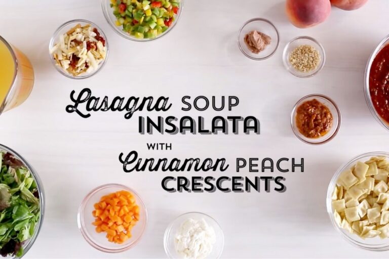 Irresistible, Comfort-Loaded Lasagna Soup Insalata with Cinnamon Peach Crescents