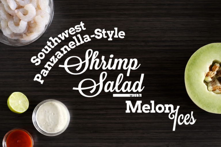 Fresh & Fiery Southwest Panzanella-Style Shrimp Salad with Melon Ices