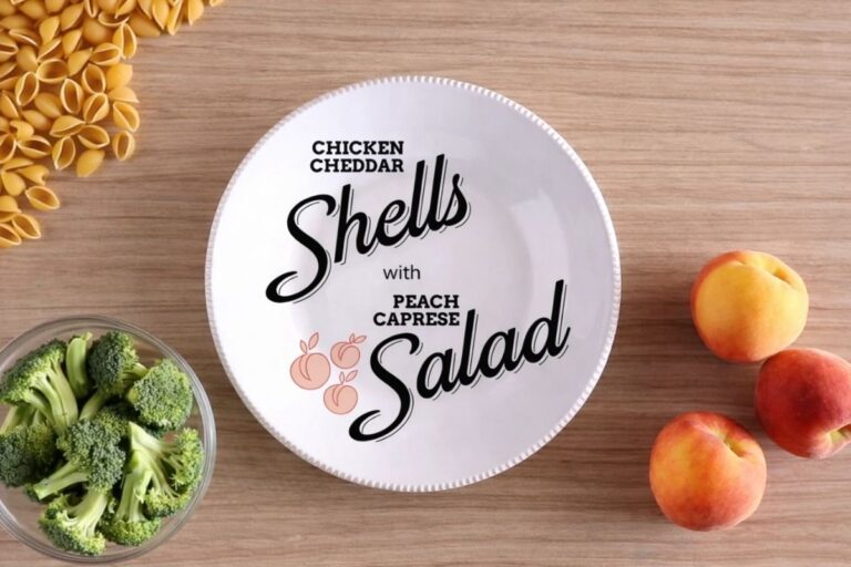 Sweet-and-Savory Showstopper Chicken Cheddar Shells with Peach Caprese Salad