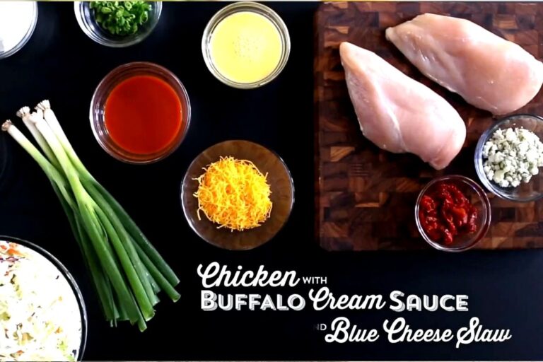 Epic, Flavor-Packed Chicken with Buffalo Cream Sauce and Blue Cheese Slaw