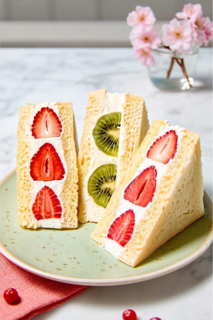 Japanese fruit sandwiches with strawberries and kiwi, a delightful choice for Mother's Day treats.