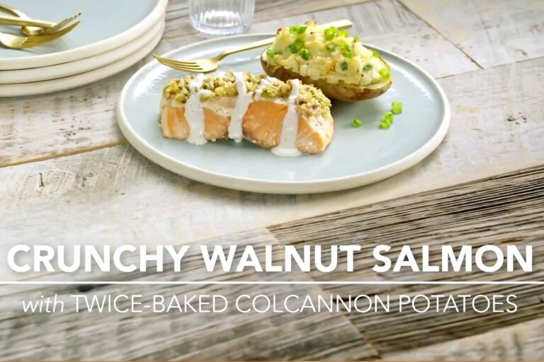Golden-Crusted Crunchy Walnut Salmon with Ultimate Twice-Baked Colcannon Potatoes