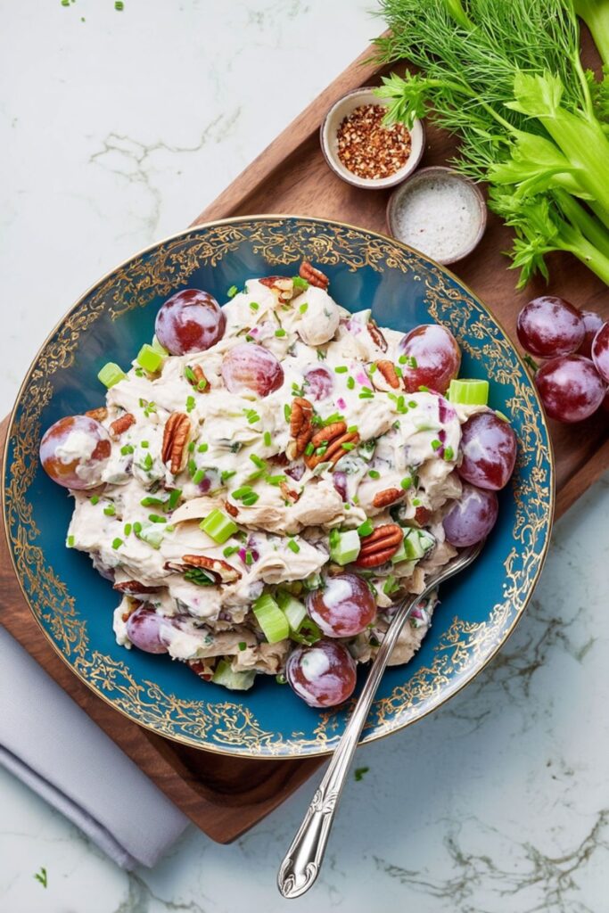 Creamy chicken salad with red grapes and pecans, a classic choice for Father's Day Brunch.