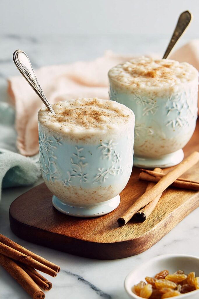 Creamy arroz con leche for Cinco De Mayo Party Desserts with cinnamon on top.
