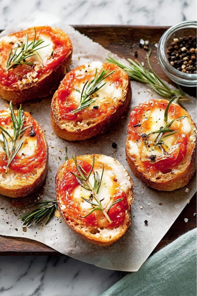 Toasted dinner rolls with tomato sauce and melted mozzarella, a great choice for Father's Day Appetizers.