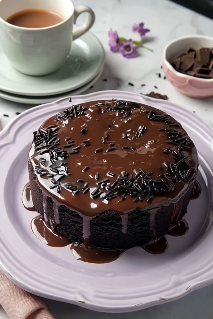 Chocolate Oreo cake with glossy ganache, inspired by Simple Vintage Cake Designs.