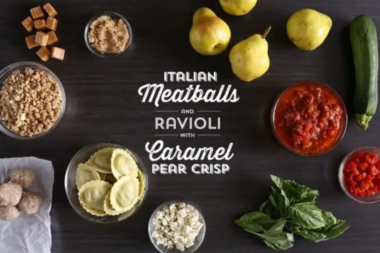 Cozy, Crave-Worthy Italian Meatballs and Ravioli with Caramel Pear Crisp