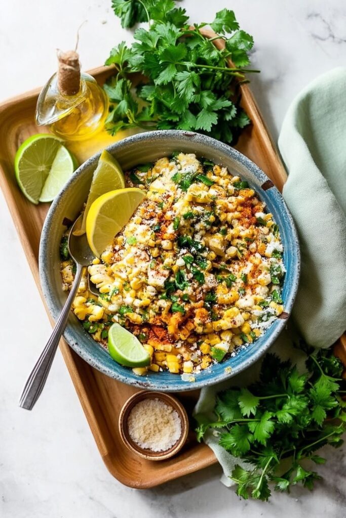 A vibrant bowl of grilled Mexican street corn salad, a standout from Father's Day Meal Ideas.
