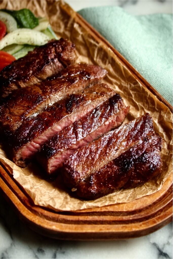 Sliced beef steak with a dark spice rub, a great example of Dinner Ideas For Dad.