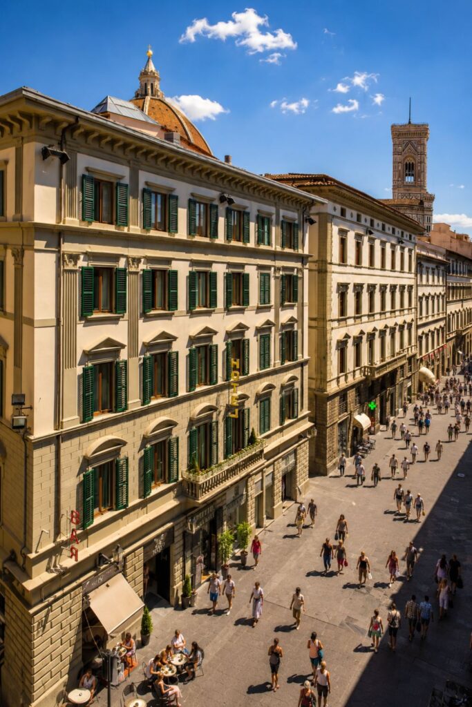 Hotel Spadai entrance and Duomo-facing street scene for Florence Hotels for First-Timers travelers