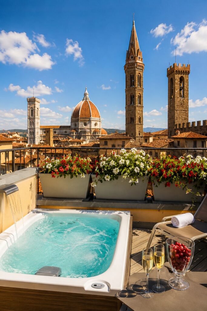Rooftop jacuzzi terrace at San Firenze Suites & Spa for Florence Hotels for First-Timers travelers